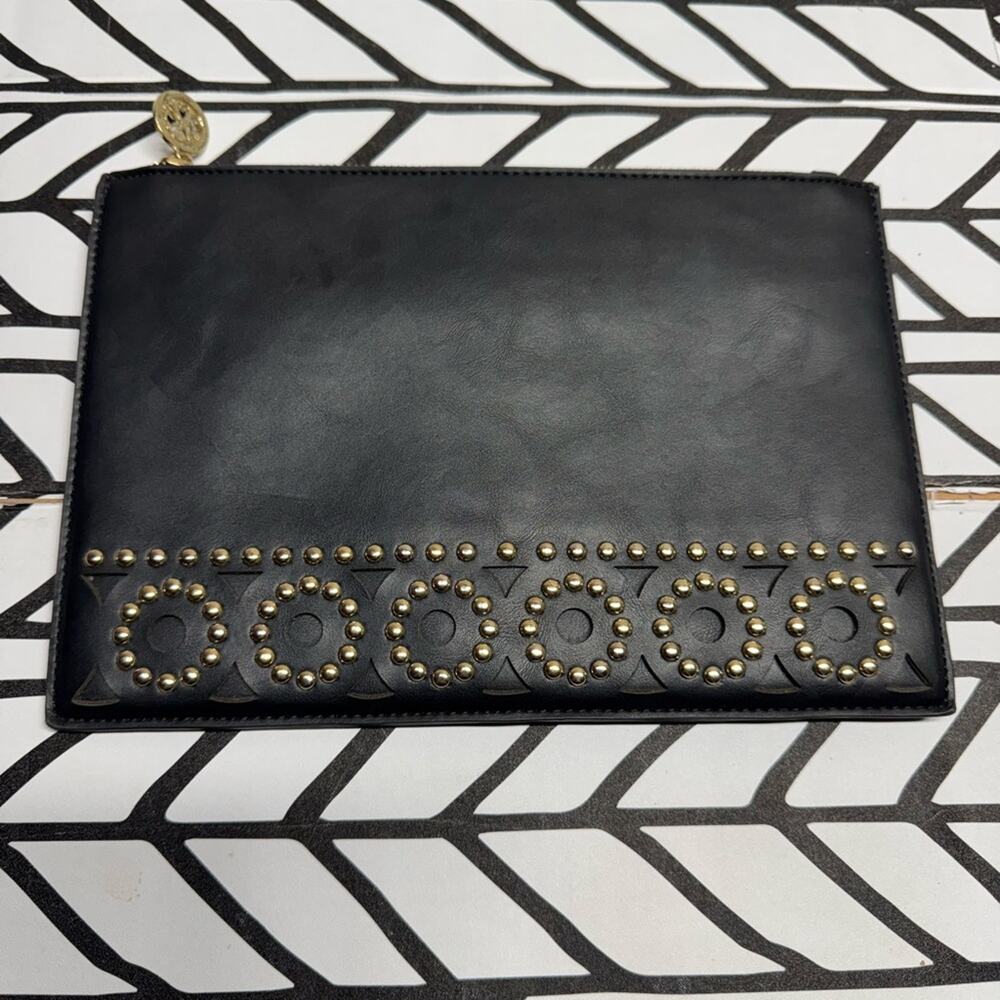 Christian Lacroix Black clutch with Gold Logo and embellishments